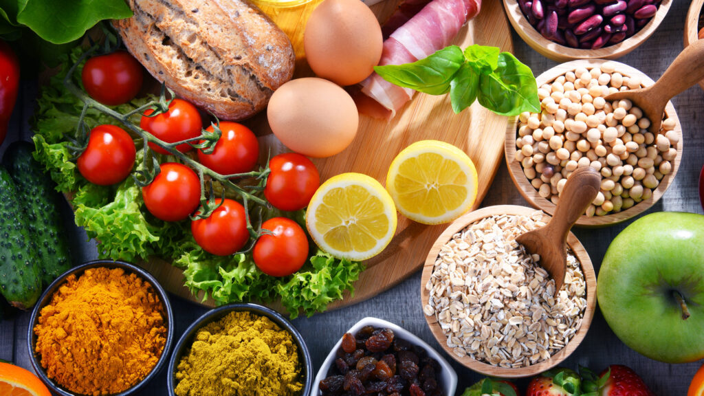 Photo of various nutritious foods that are important in recovery.