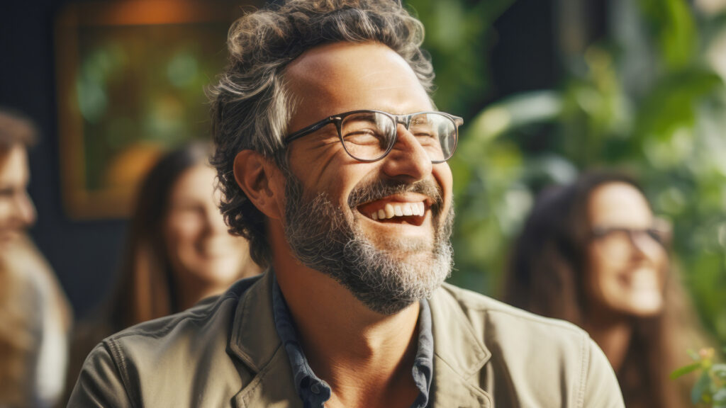 Man smiling in class type setting