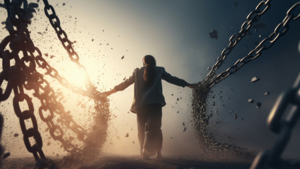 Person breaking free of chains